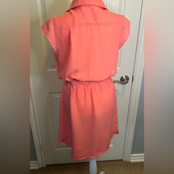 “Banana Republic” Coral Cap Sleeve Midi Shirt Dress w/Belt & Button Front Size 6 - Picture 7 of 13